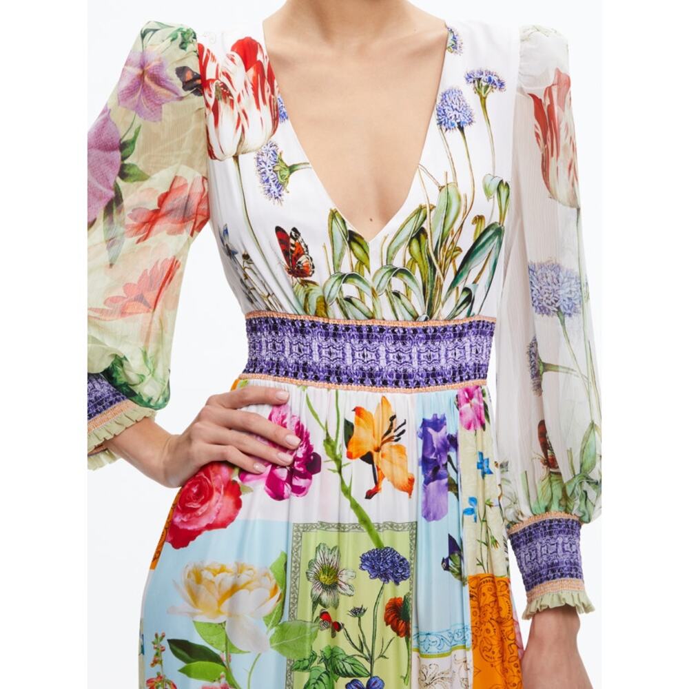 NEW NWT Alice and Olivia Bellami V Neck Maxi Dress With Slit US 8 - Picture 5 of 13